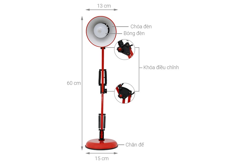 Nên chọn loại đèn có chều cao từ 40-50 cm hoặc có thể tùy chỉnh chiều cao cho phù hợp