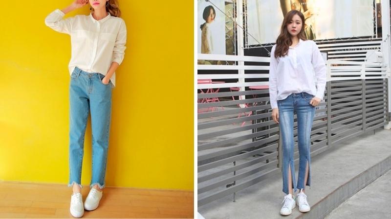  Áo sơ mi trắng phối với quần jeans