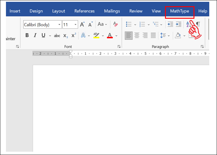  Vào Word  và Nhấn vào MathType trong Word 