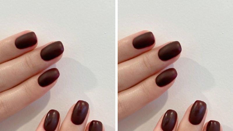 Mẫu nail ngắn màu đỏ nâu