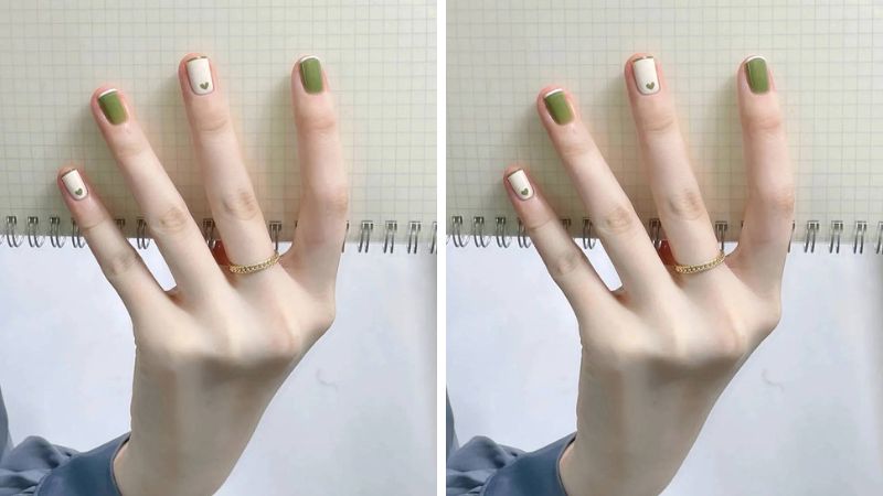 Mẫu nail họa tiết xanh trắng