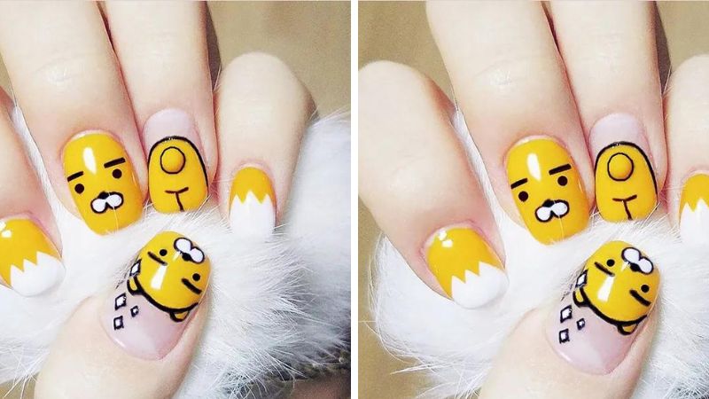 Mẫu nail hoạt hình gấu vàng