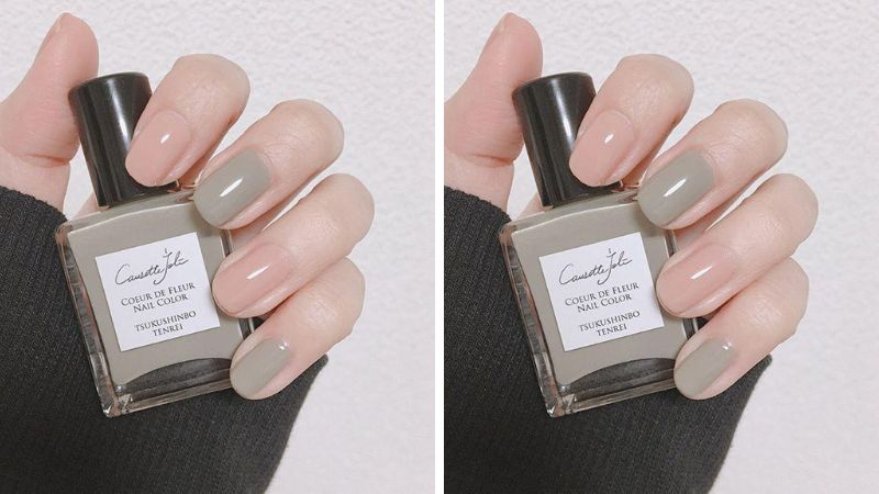 Mẫu nail bóng màu xám xanh