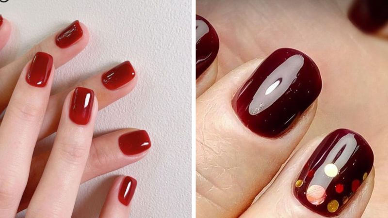 Mẫu nail bóng màu đỏ