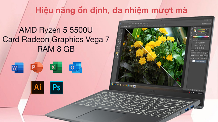 Laptop này có cấu hình đa nhiệm mượt mà mọi tác vụ văn phòng.