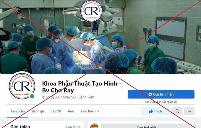 Fanpage Facebook giả mạo khoa Tạo hình Thẩm mỹ Bệnh viện Chợ Rẫy. Ảnh: Bệnh viện cung cấp