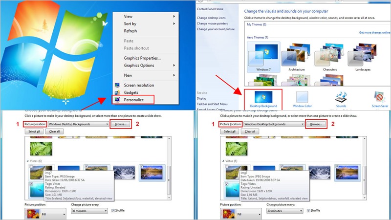 Các bước đổi hình nền trên máy tính Windows 7,8