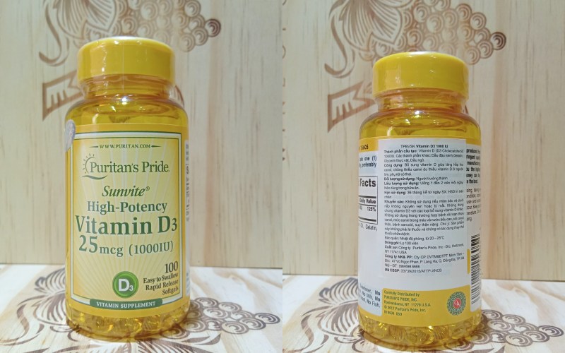 Viên uống Puritan's Pride Sunvite High Potency Vitamin D3 1000 IU